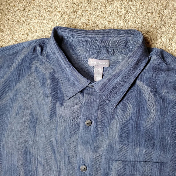 Van Heusen Men's Navy Blue Short Sleeve Button Up Dress Shirt Size XLT 17-17.5 - Picture 3 of 15